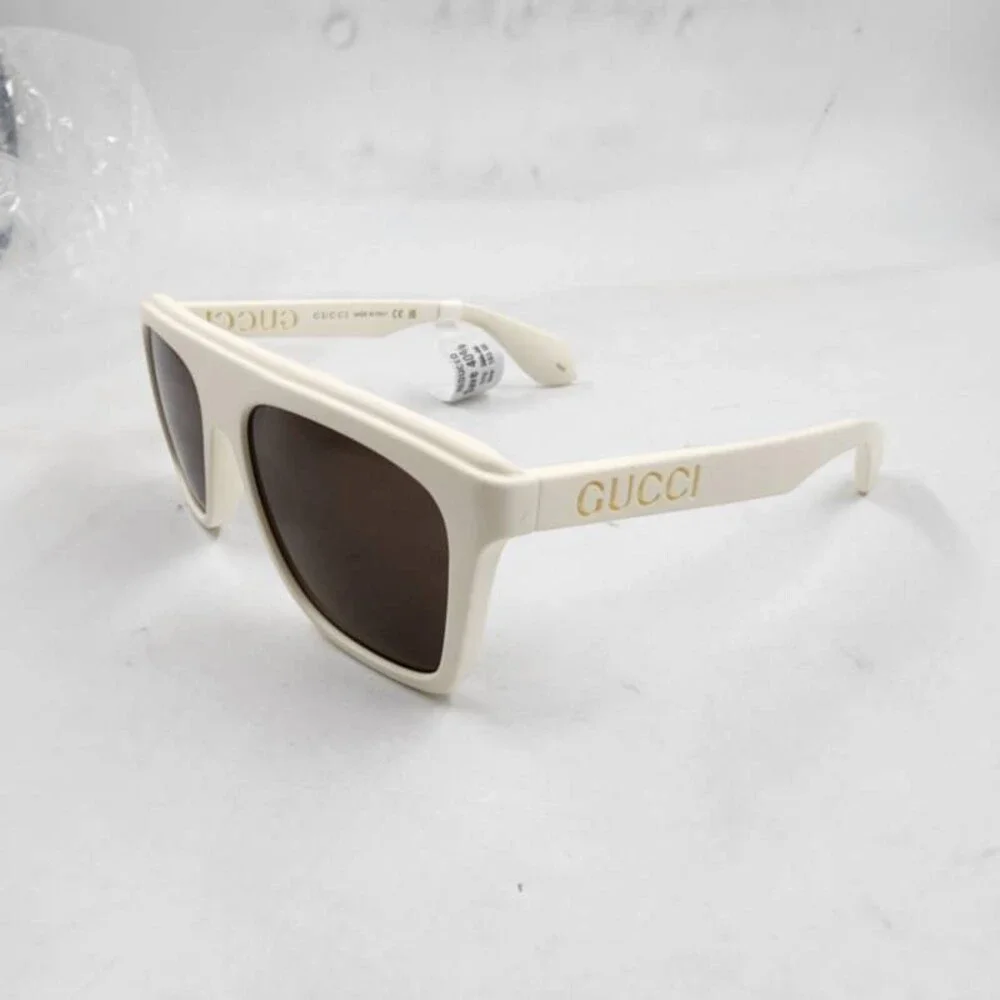 Gucci Logo-Cutout Acetate Rectangle Sunglasses Men's Matte Solid White